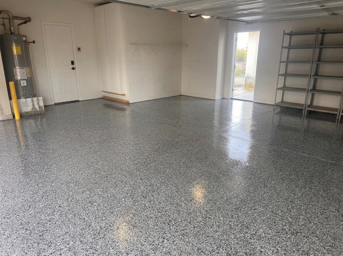 Gray & Black Flake Garage — after epoxy flooring in New Jersey