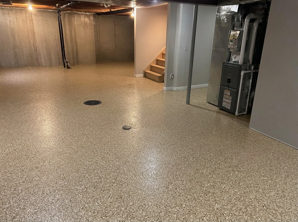 Sandstone Basement Flake — after epoxy flooring in New Jersey